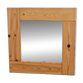 Vintage Scandinavian Square Pine Mirror, 1970s