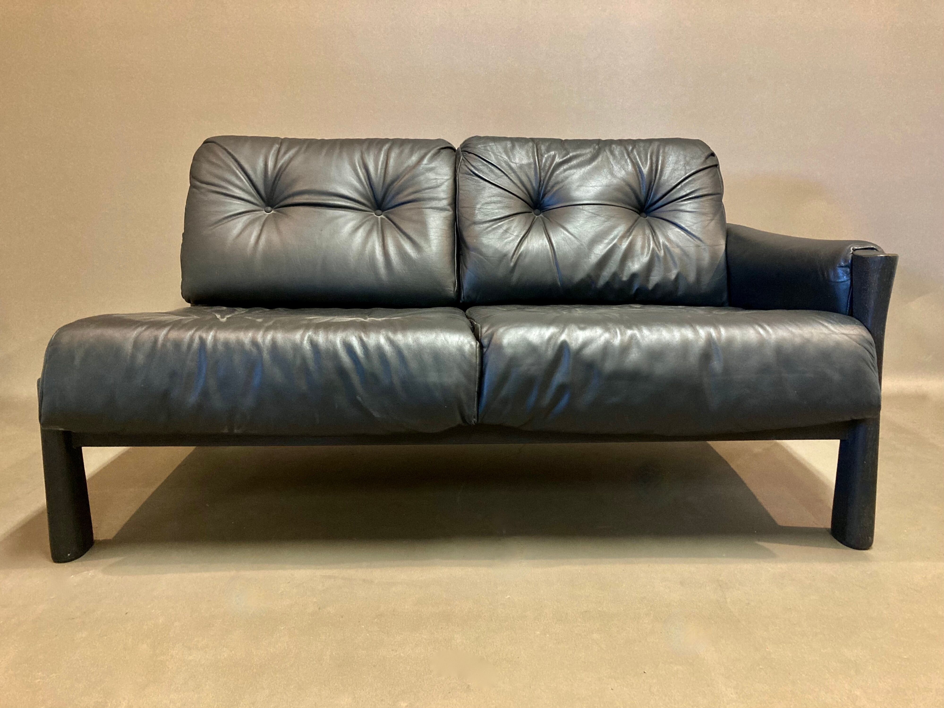 Sofa 5 places modular black leather design 1960