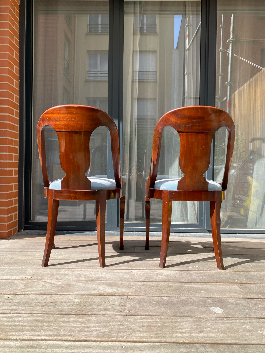 Pair of mahogany gondola chairs