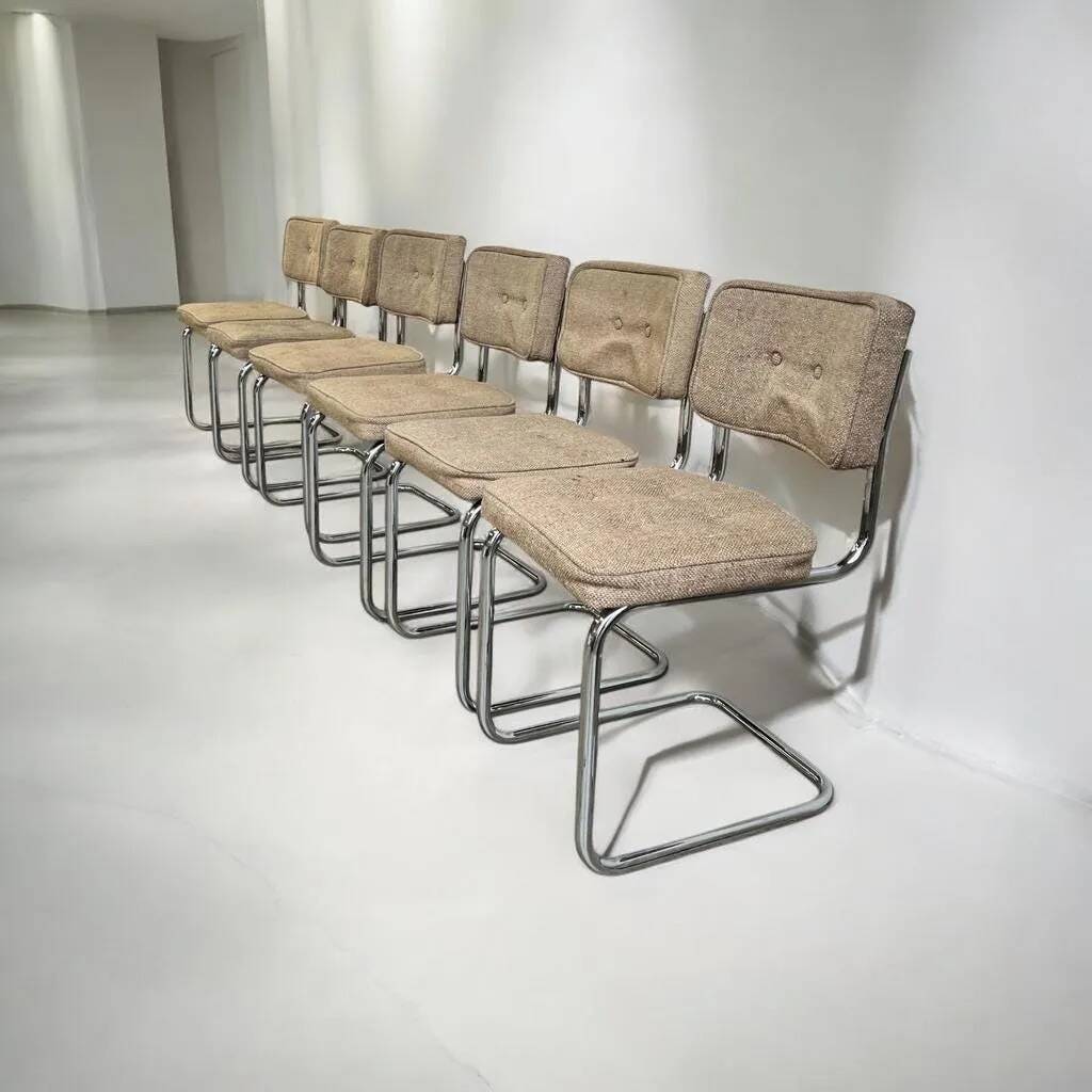 Set of 6 vintage chrome chairs in cesca style