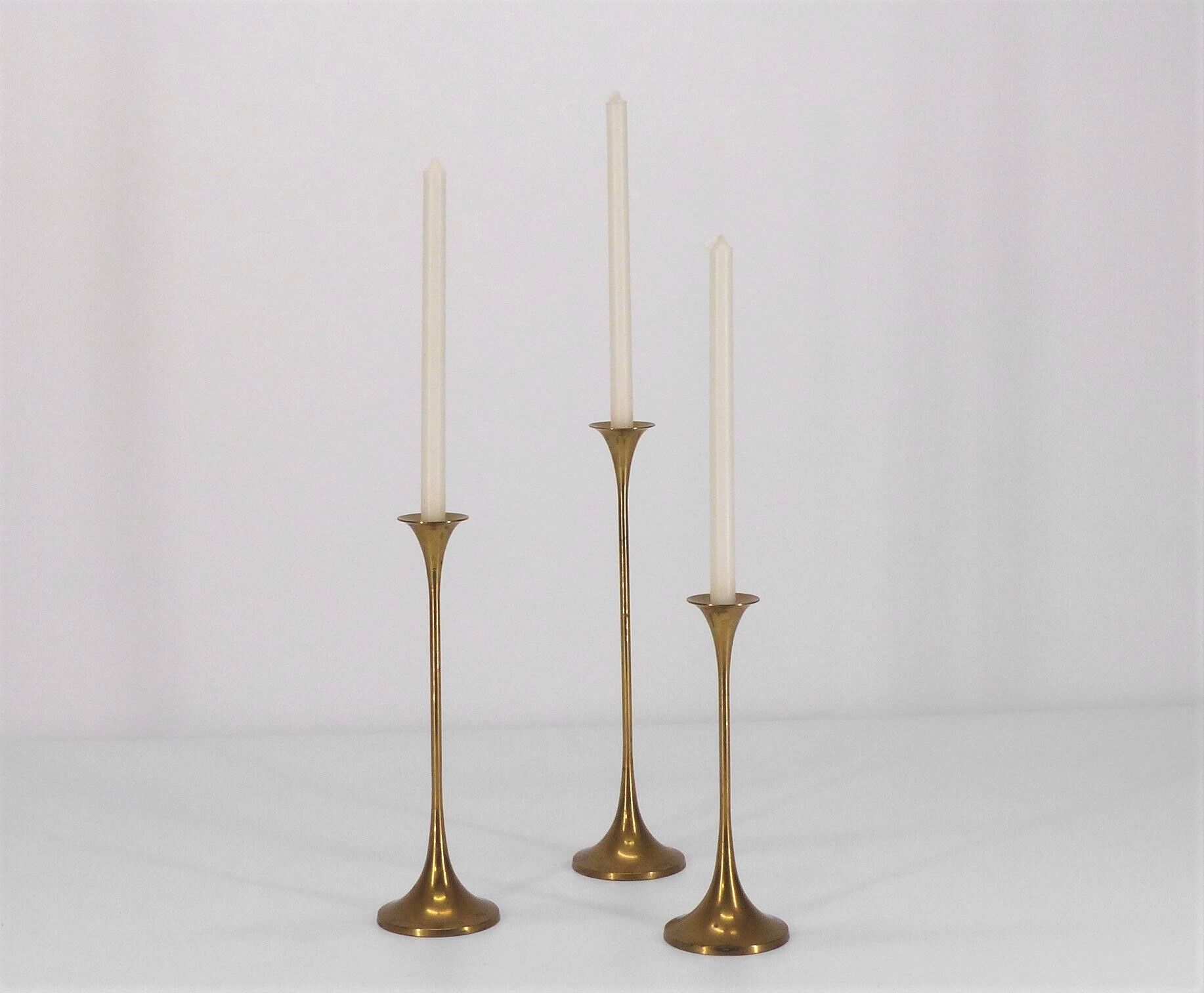 3 Swedish brass candle holders Gnosjo 1960