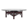 Table basse en bois et plateau rond en verre fumé