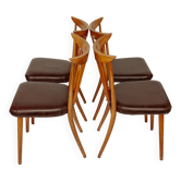 Set of 4 vintage wooden slatted dining chairs