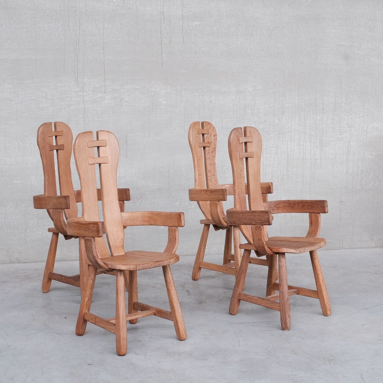 Belgium Oak Brutalist Mid-Century Chair by De Puydt