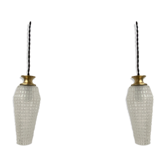 Lot 2 glass hanging lamps 1950