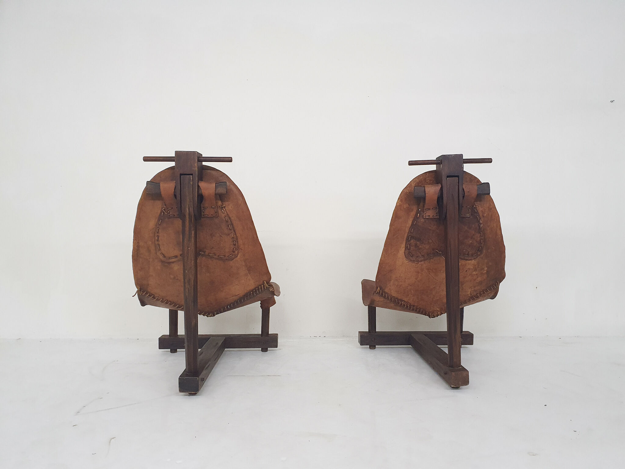 Set of two saddle leather lounge chairs, Brazil, 1960's