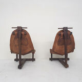 Set of two saddle leather lounge chairs, Brazil, 1960's