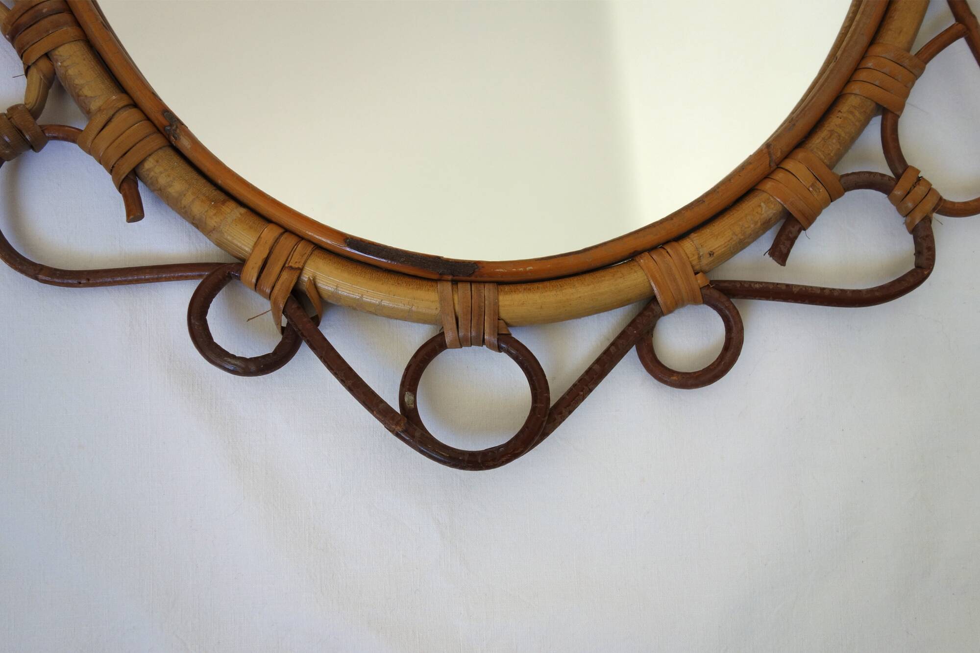 Rare oval bamboo mirror circa 1960