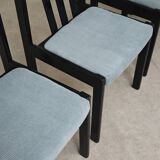 Set of 4 modernist black chairs with light blue ribbed fabric