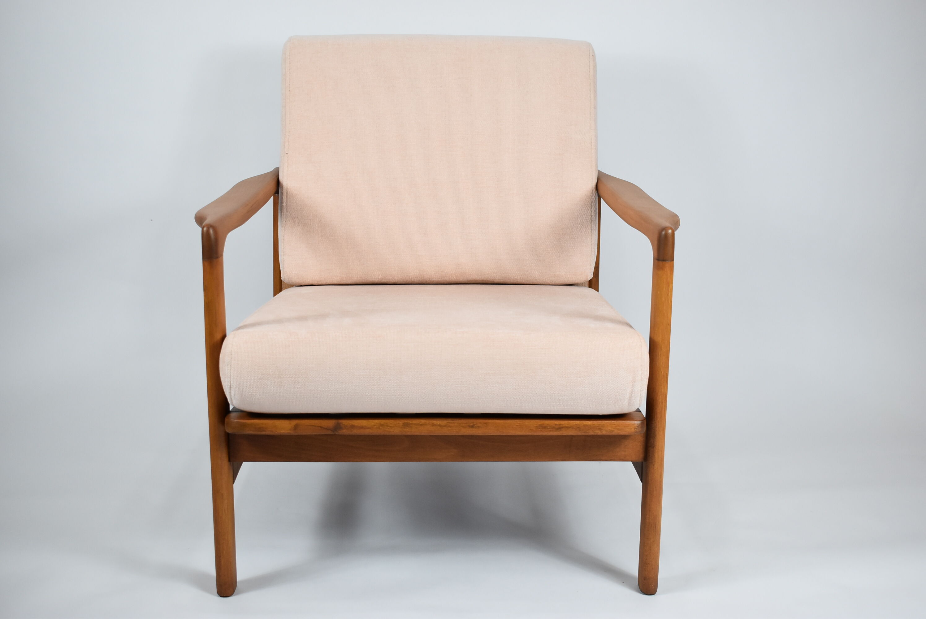 Scandinavian armchair Bączyk, polish icon, restored, powder pink, teak