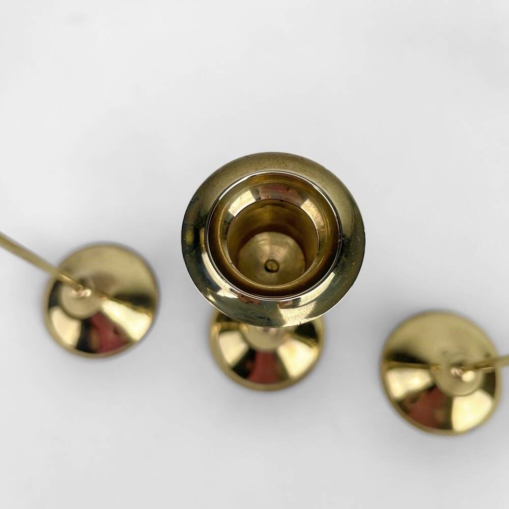 Trio of Scandinavian brass candlesticks