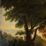 Tableau HST "Paysage pastoral animé vaches et couple" landscape XIX° siècle