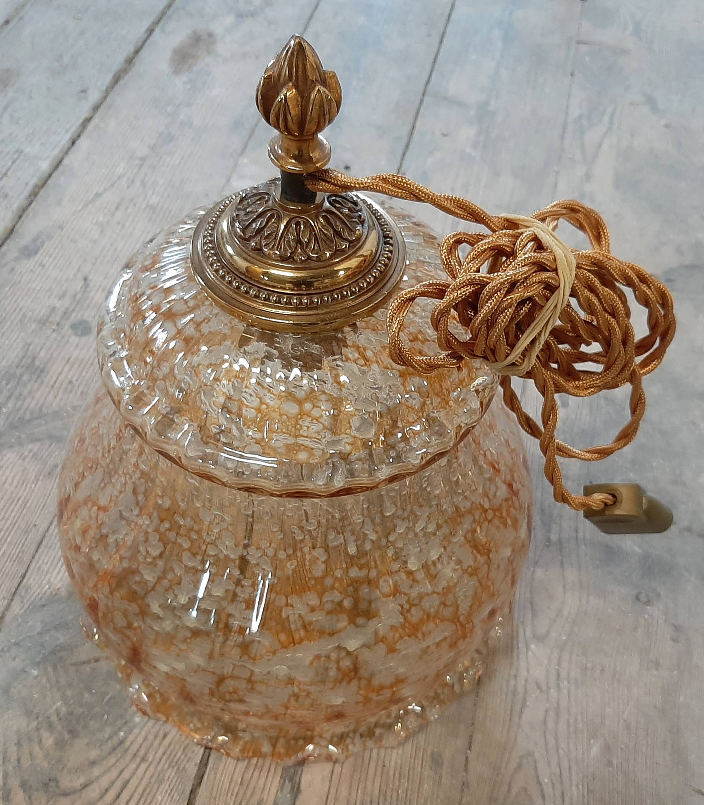 Glass and brass pendant light, vintage, 1960s