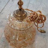 Glass and brass pendant light, vintage, 1960s