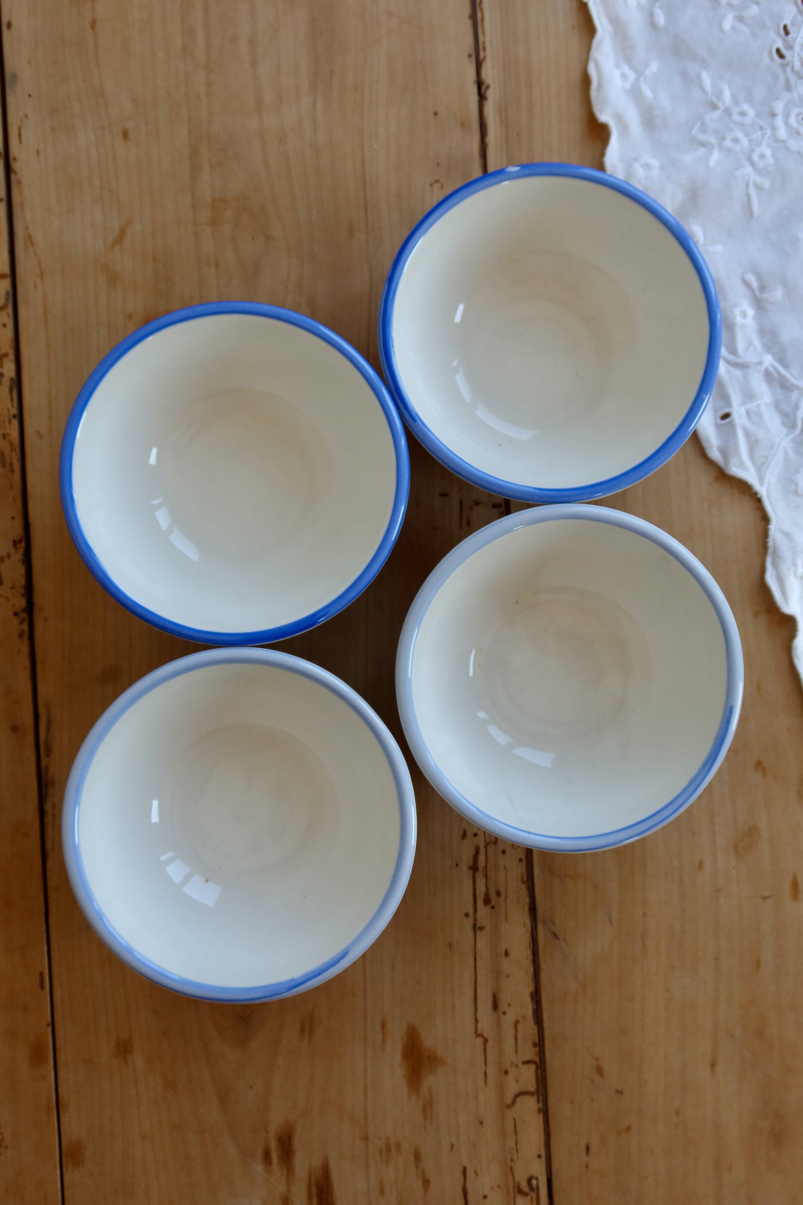 4 vintage striped ivory and blue earthenware bowls by Afibel