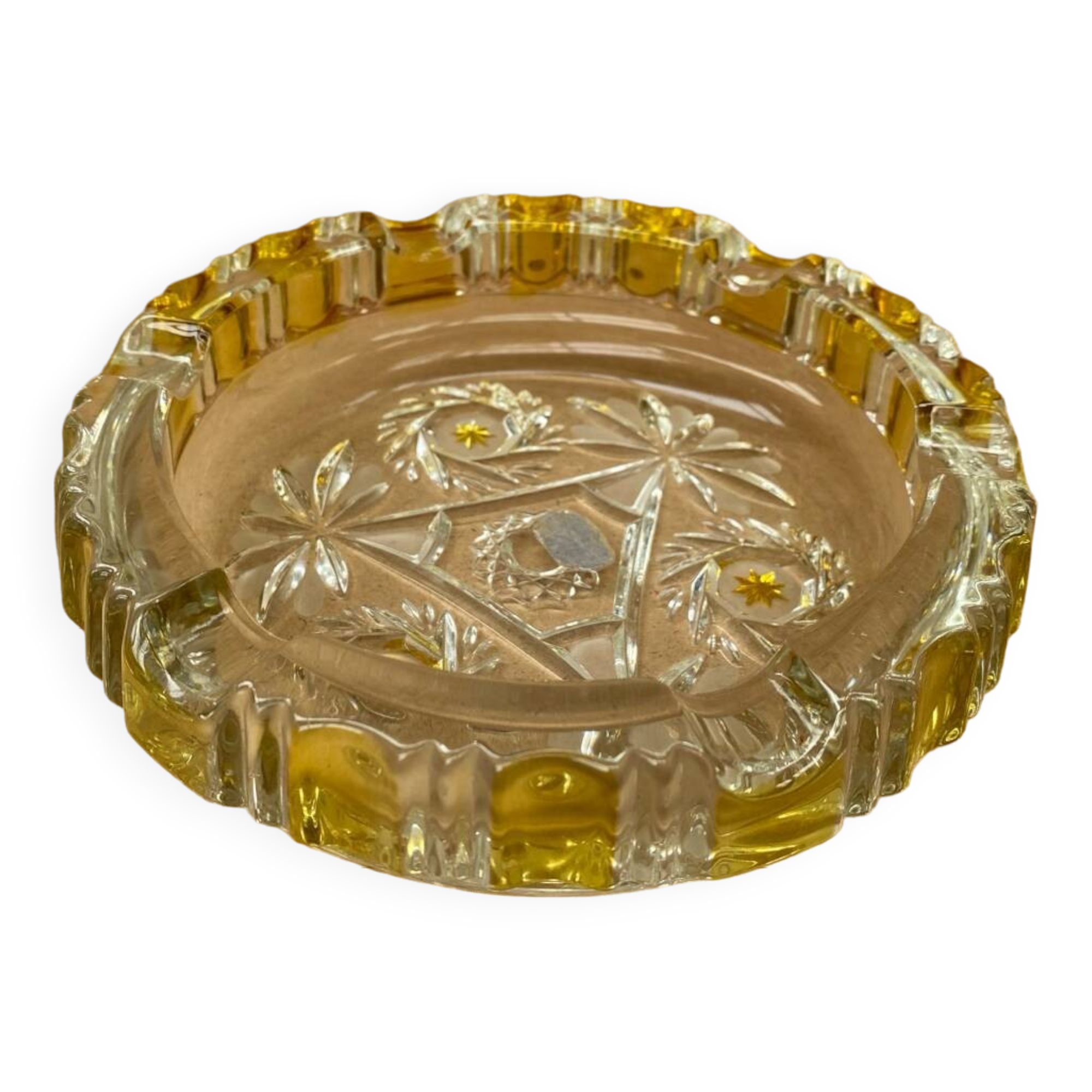 Antique Vintage Clear & Yellow Glass Ashtray