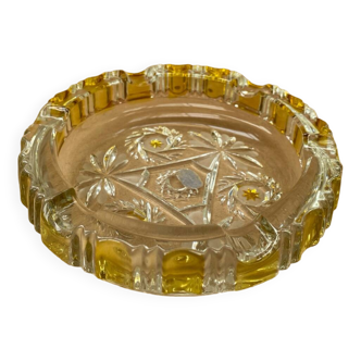 Antique Vintage Clear & Yellow Glass Ashtray