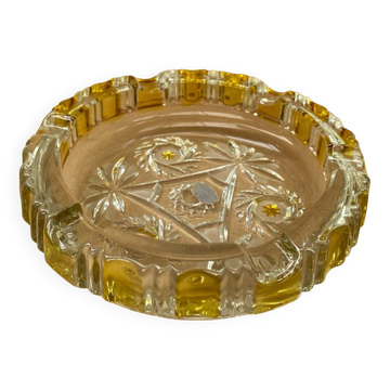 Ancien Cendrier Verre Transparent & Jaune Vintage
