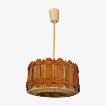 Vintage jute, rattan and wood pendant lamp