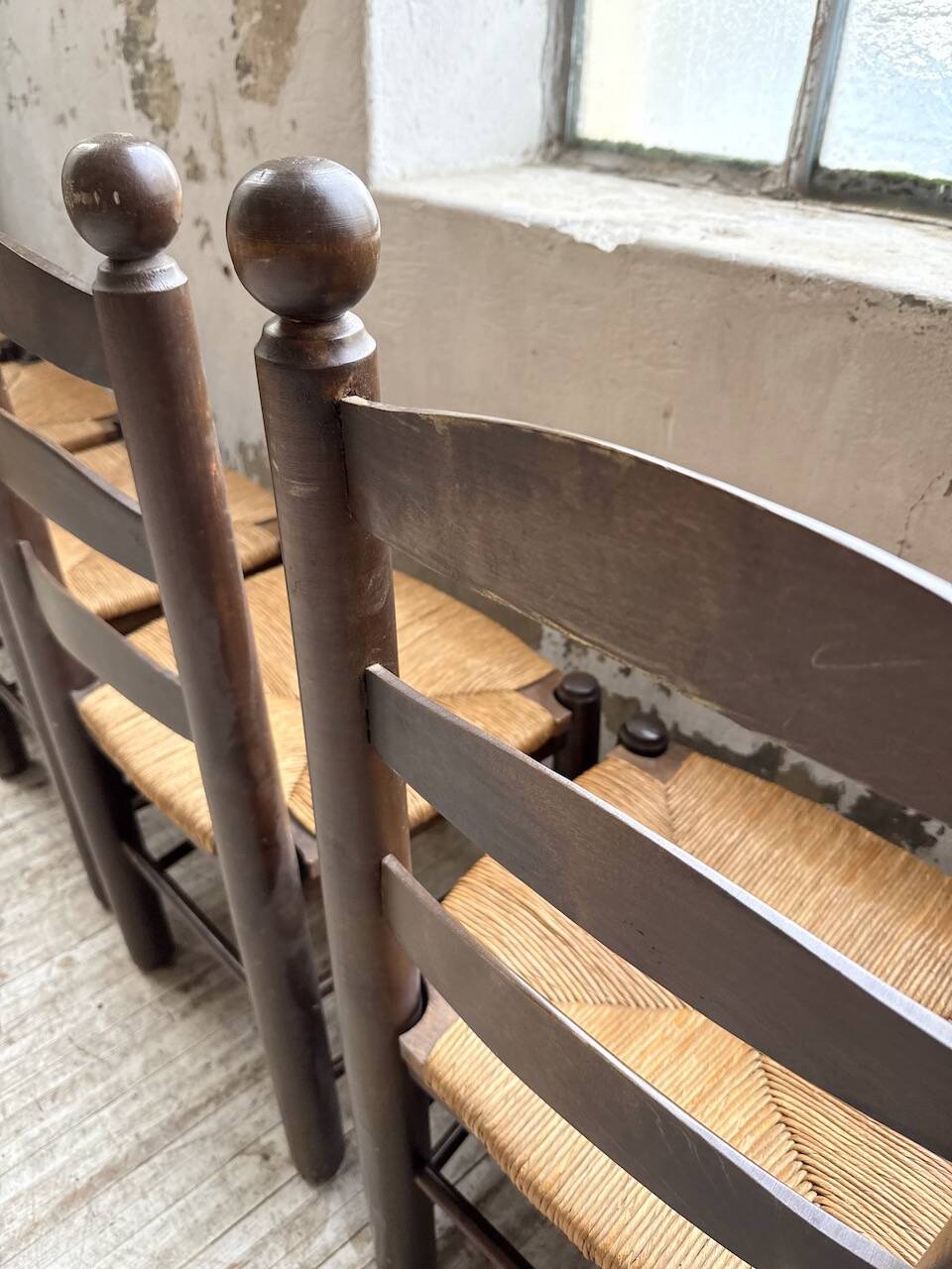 Straw chairs oak 1940s Dudouyt