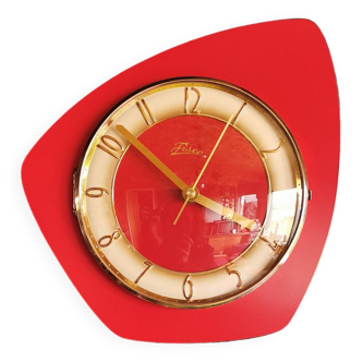 Horloge formica vintage pendule murale silencieuse asymétrique "Tisca rouge"