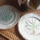 Set of 2 Longchamp plates with herbarium decor