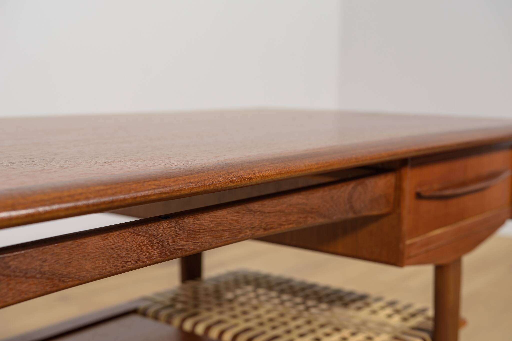Mid-Century Teak & Rattan Coffee Table, Denmark, 1960s