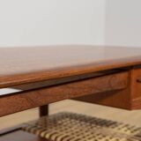 Table basse en teck et rotin du milieu du siècle, Danemark, années 1960