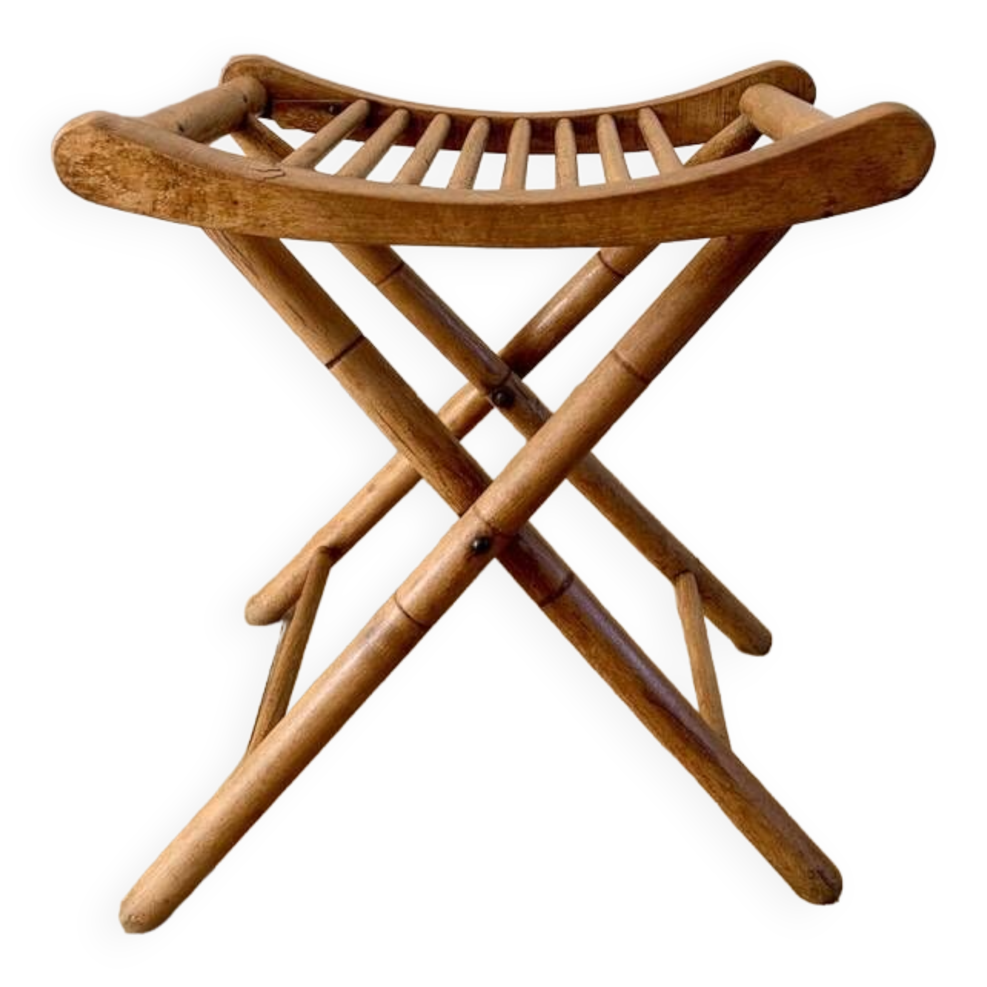 folding wooden stool bamboo style early 20th century