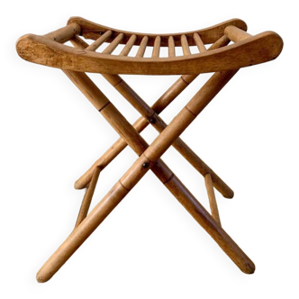 folding wooden stool bamboo style early 20th century