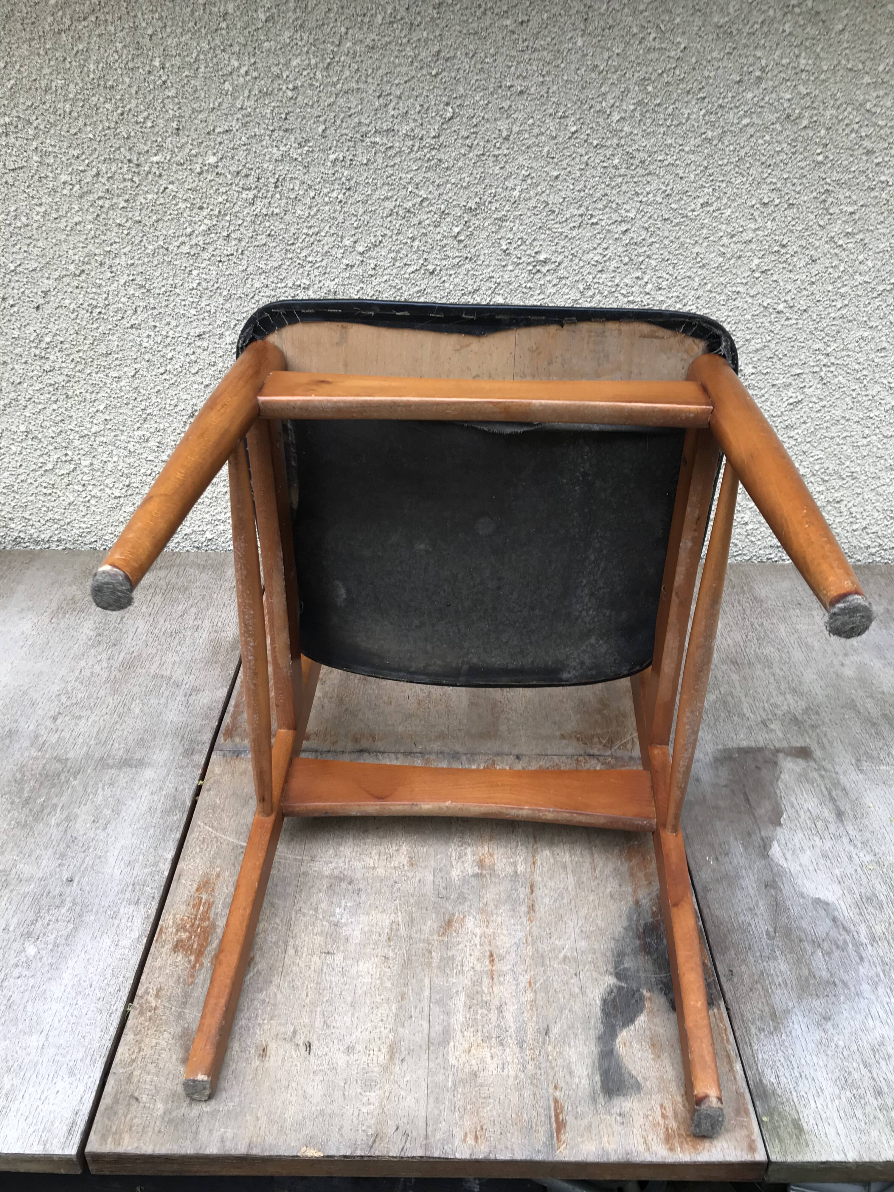 Series of 4 Old Scandinavian Chairs Wood Teck - Skai Skaï Black Vintage