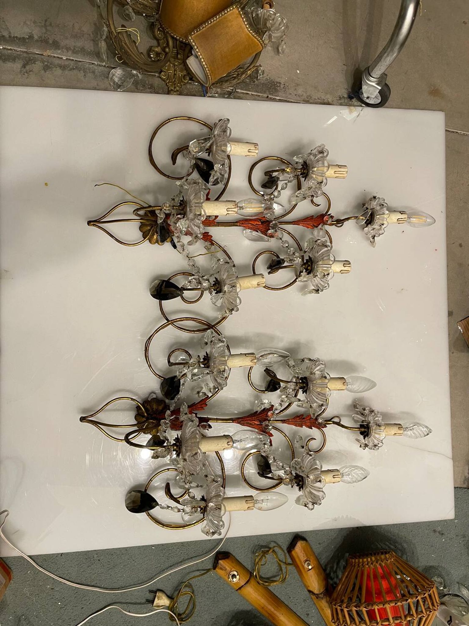 Florentine Tole Crystal Sconces Set of 2 1950’s