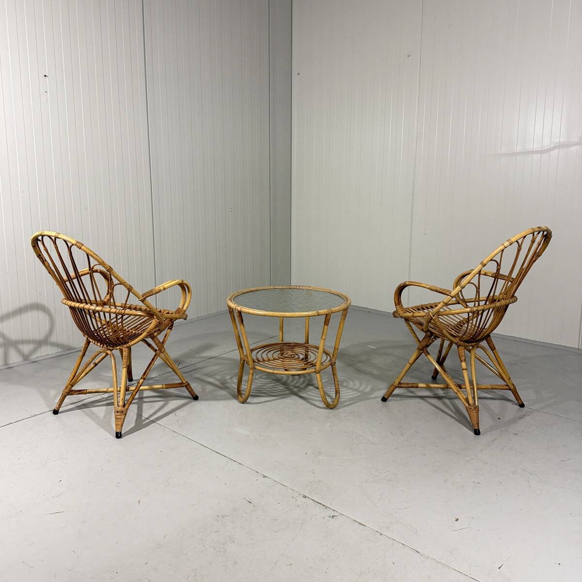Rattan easy chairs & table Rohé Noordwolde Netherlands 1960’s