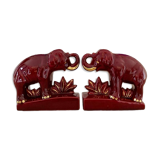 Pair of burgundy ceramic “Elephants” bookends