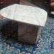 Coffee table in white Carrara marble with grey veins in the shape of an eye, circa 1970