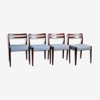 Scandinavian teak dining chairs 1970's, reupholstered, set of 4