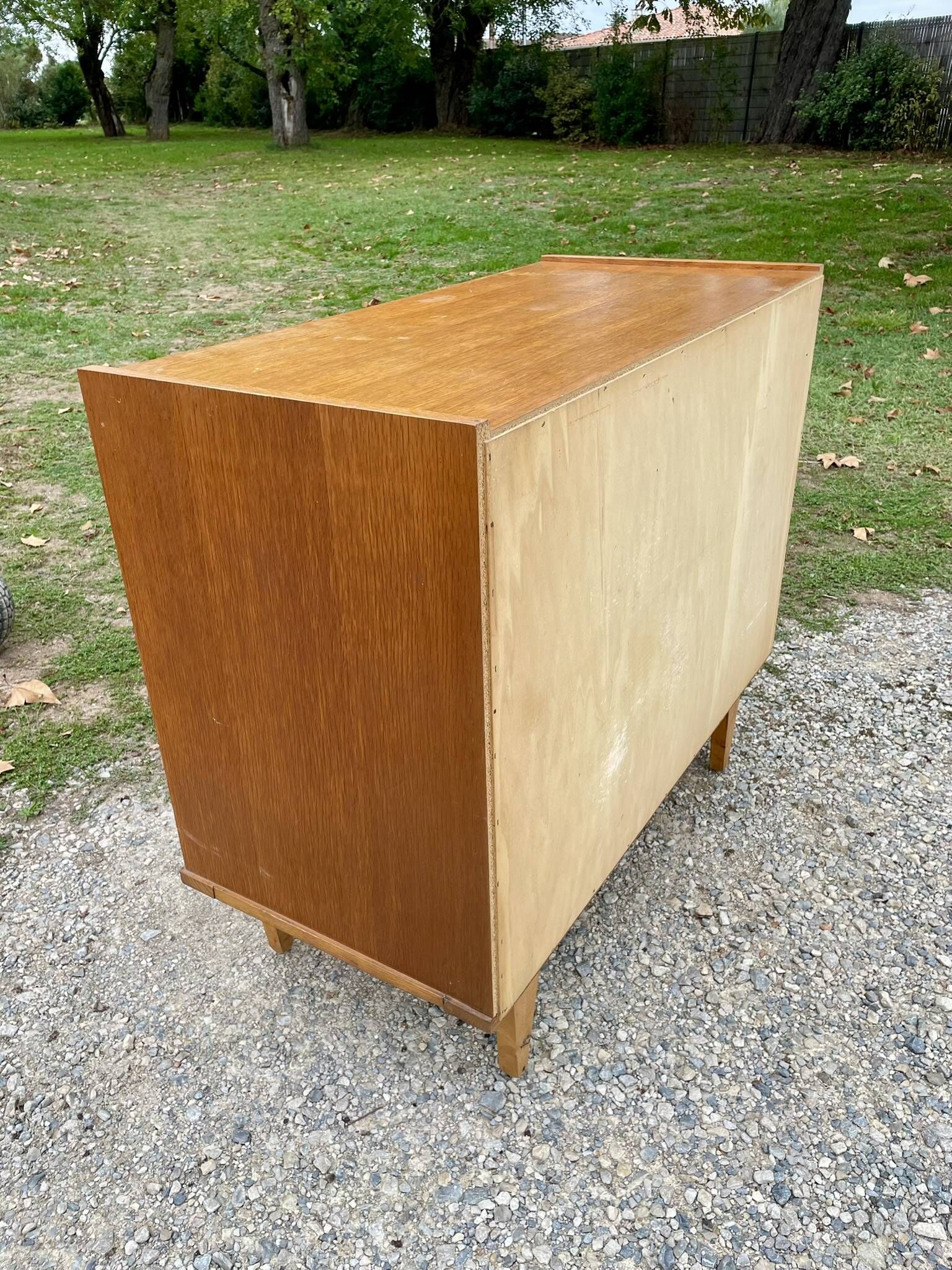 Vintage Mid-Century Scandinavian chest of drawers with tapered legs, 4 drawers, Oak, 1950s.