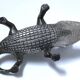 Vintage silver metal crocodile alligator lighter ashtray