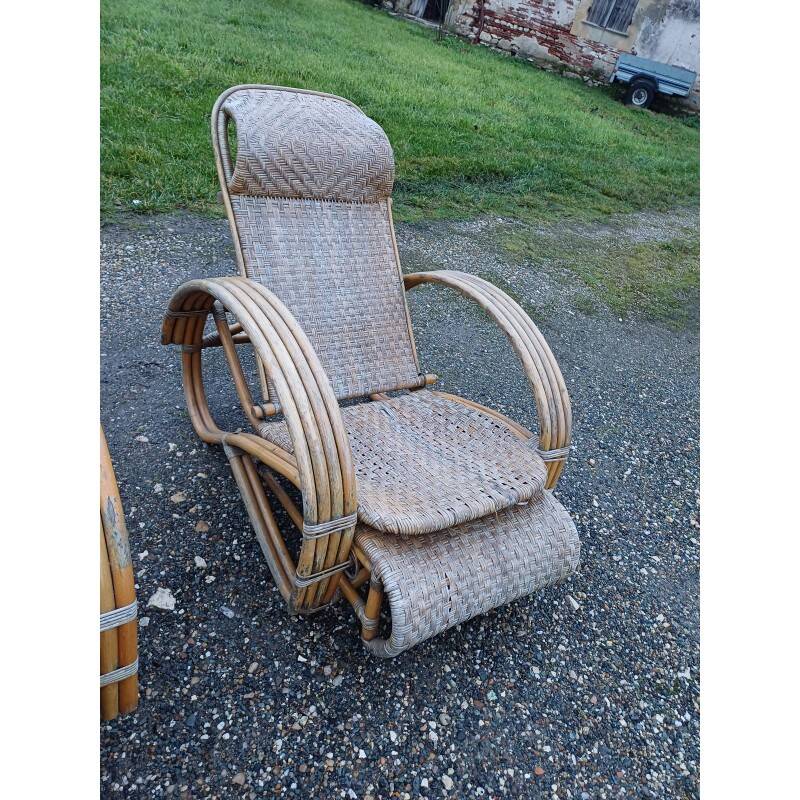 Pair of colonial rattan deck chairs
