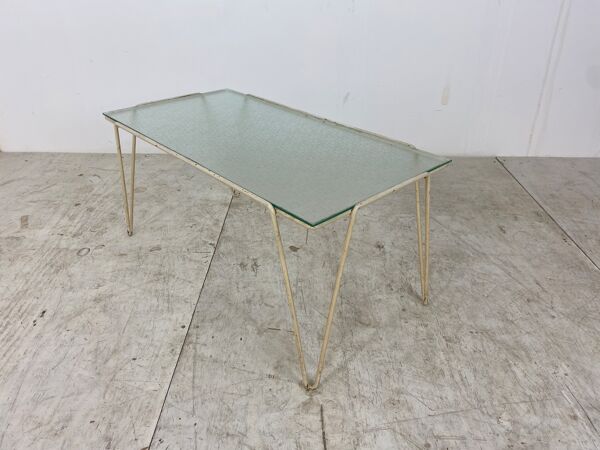 Table basse moderne vintage avec pieds et épingle à cheveux, années 1950