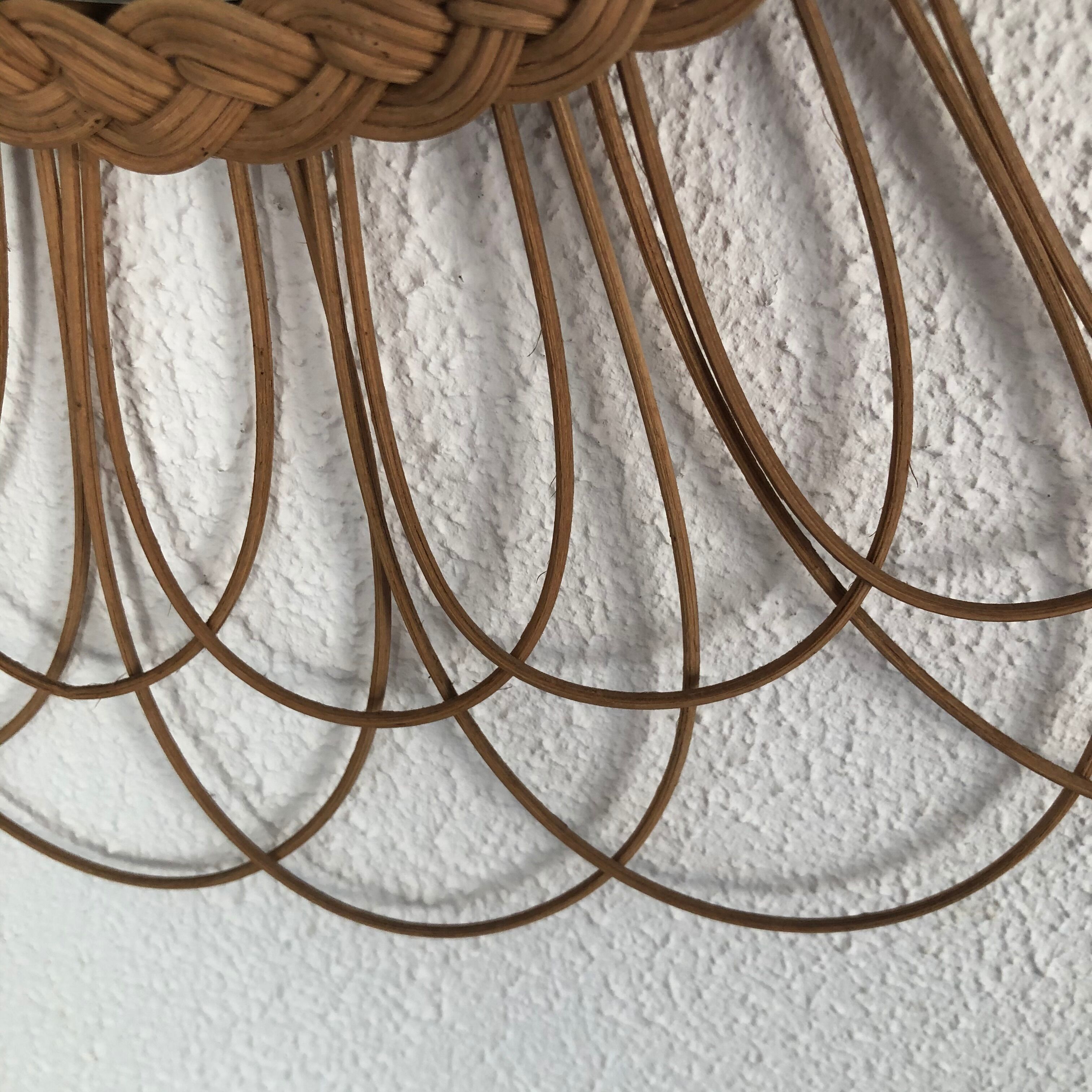 Large vintage 1960 mirror sun rattan flower - 67 cm