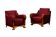 Pair Danish cabinetmaker Art Deco Armchairs in burgundy wool fabric