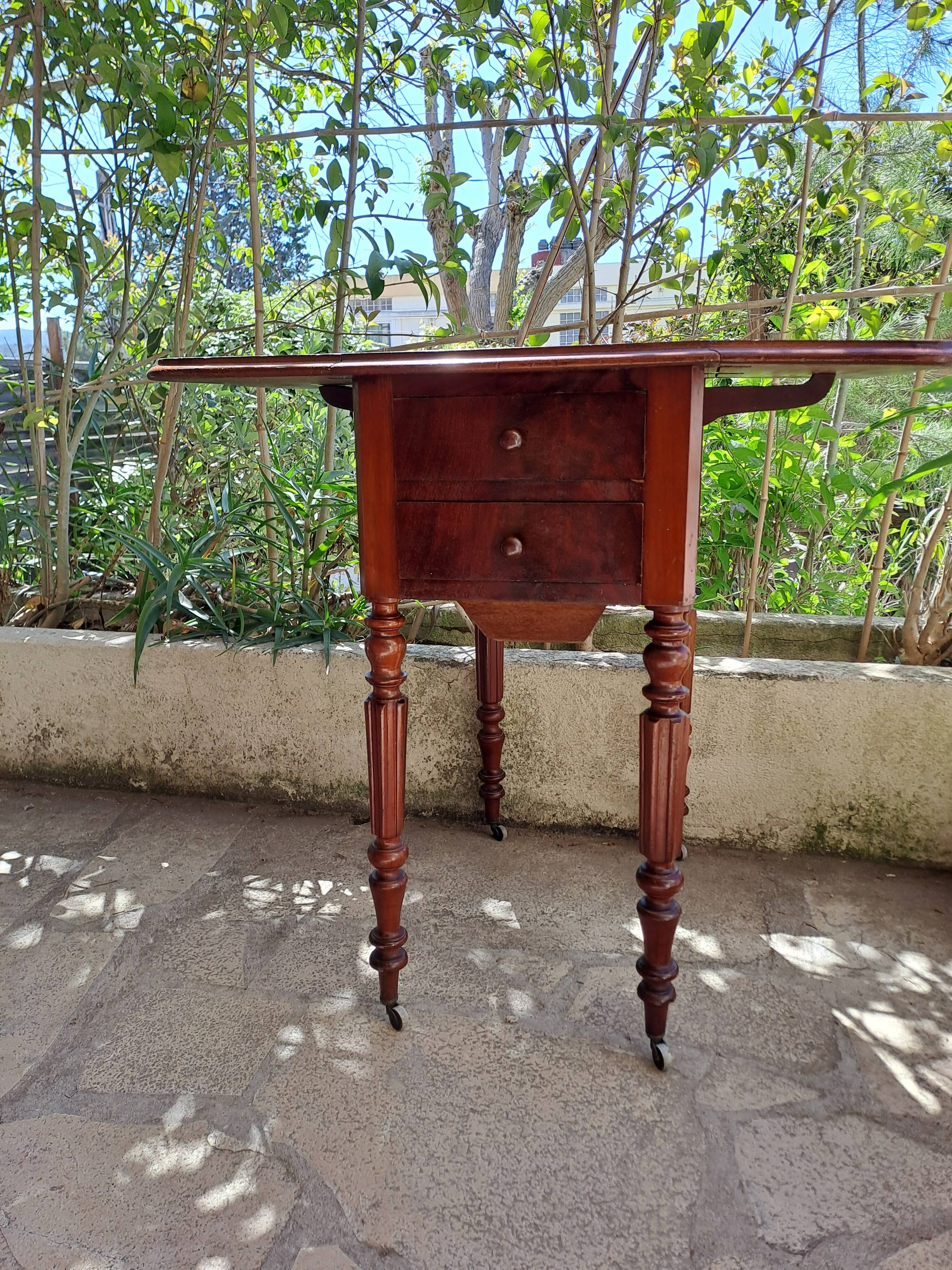 Foldable side table for washing or applying makeup in varnished solid wood 1920