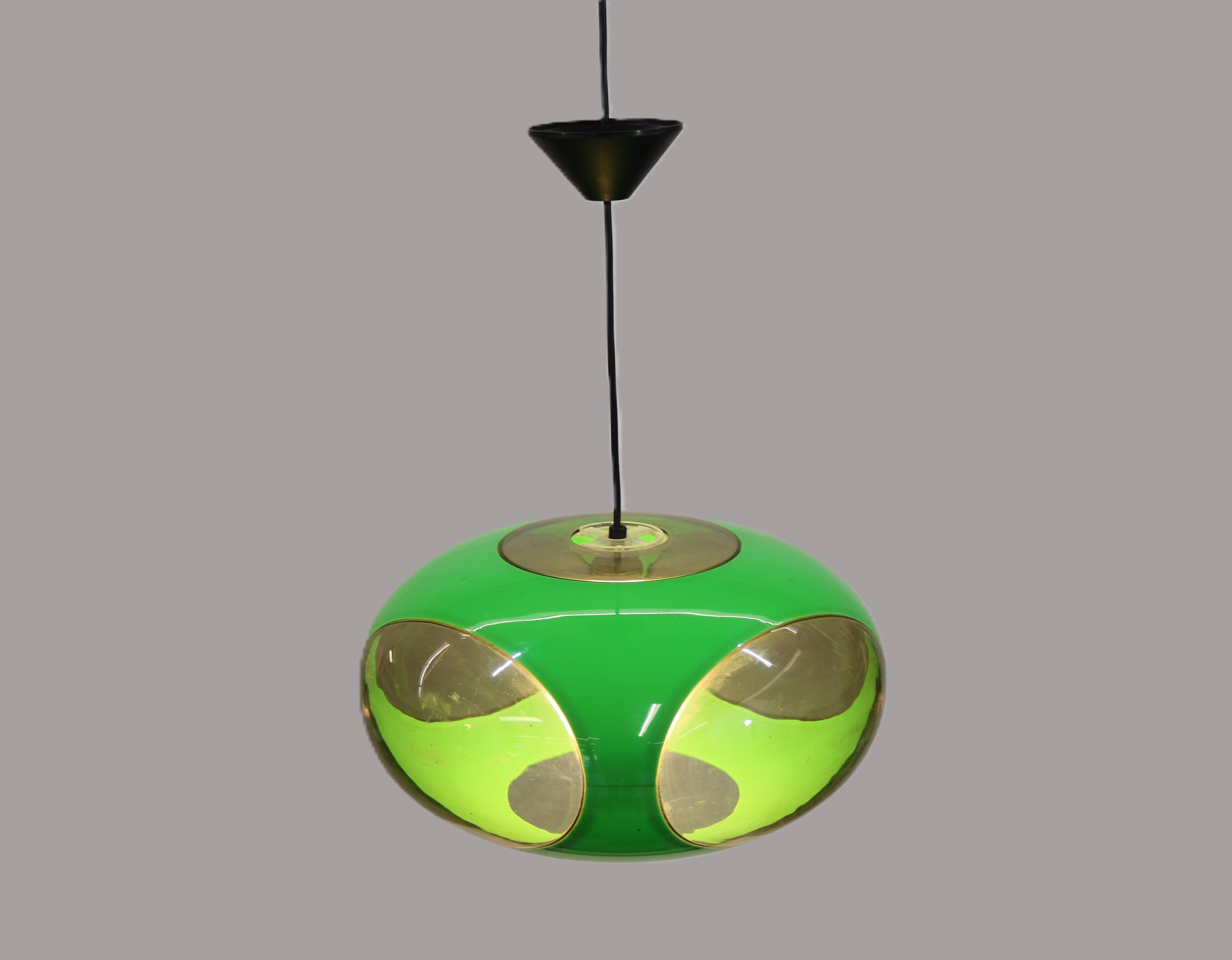 Massive Belgium Space Age UFO Lamp, Green Mid-Century Modern Lighting