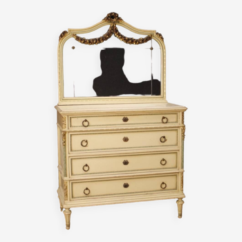 Commode en bois laqué avec miroir de style Louis XVI