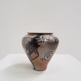 Zoomorphic decoration signed ceramic vase