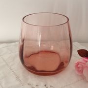 Vase arrondi verre rose saumon - vintage