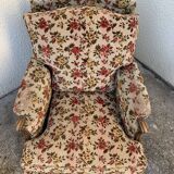 Antique Louis XV style shepherdess armchair in floral flocked fabric