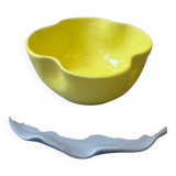 Bol céramique émaillée artisanal fleur trèfle pop jaune citron