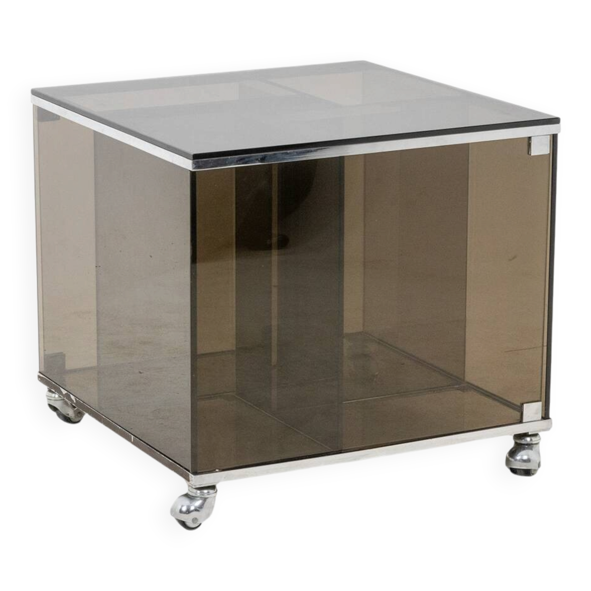 Maison Jansen. Smoked glass furniture for vinyl records. 1970s.
